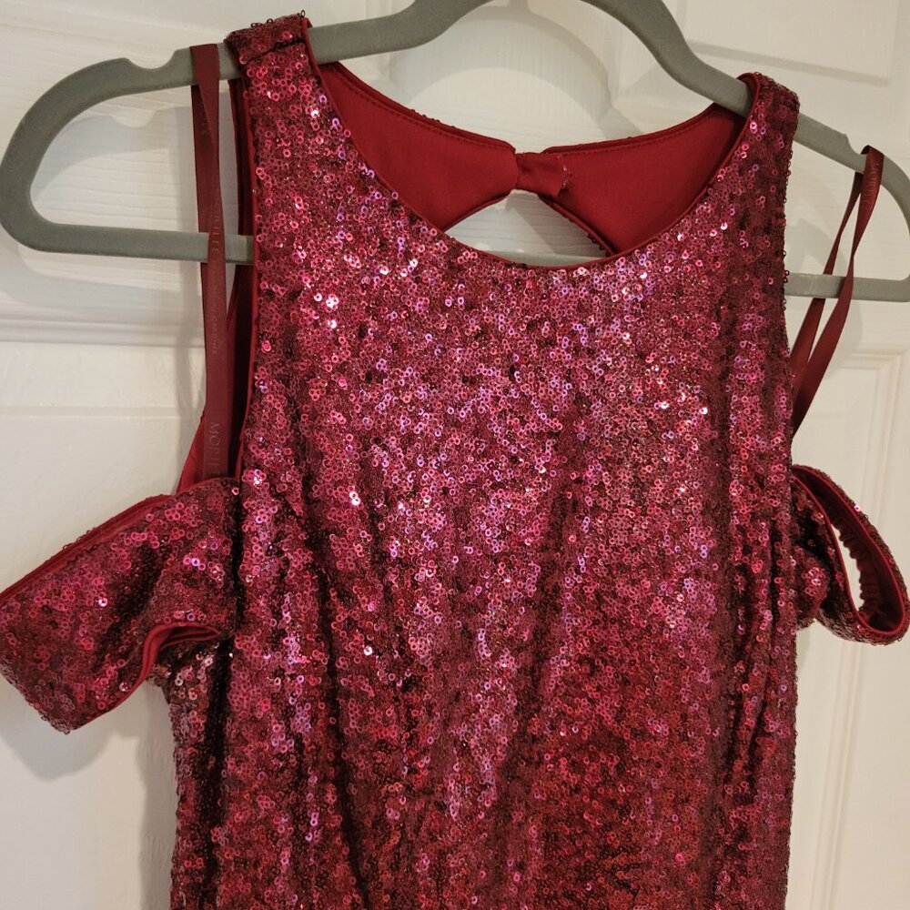 Mori Lee Ruby Red Burgundy Sequin Cold Shoulder M… - image 3